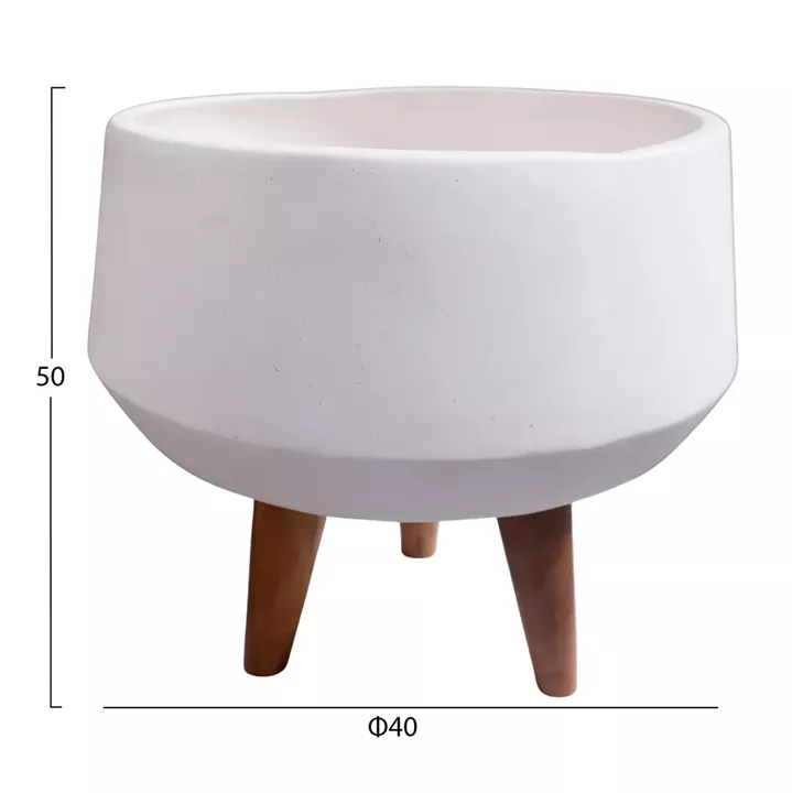 INDOOR POT QUAN HM4680.02S FIBER CEMENT IN WHITE--TEAK BASE Φ40x50Hcm