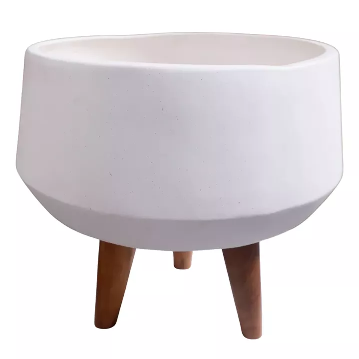 INDOOR POT QUAN HM4680.02S FIBER CEMENT IN WHITE--TEAK BASE Φ40x50Hcm