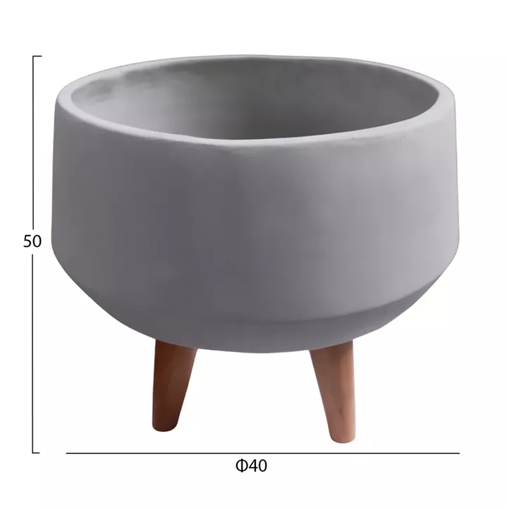 INDOOR POT QUAN HM4680.03S FIBER CEMENT IN GREY--TEAK BASE Φ40x50Hcm
