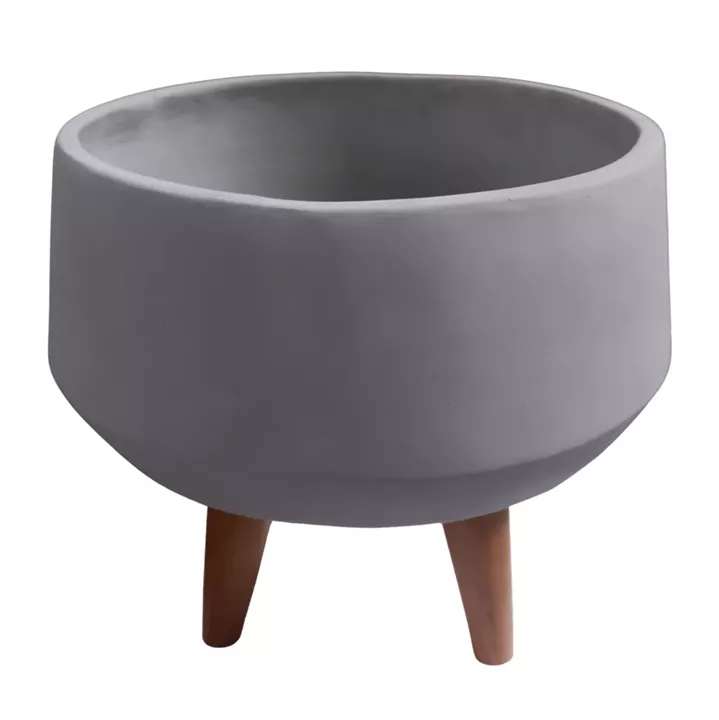 INDOOR POT QUAN HM4680.03S FIBER CEMENT IN GREY--TEAK BASE Φ40x50Hcm