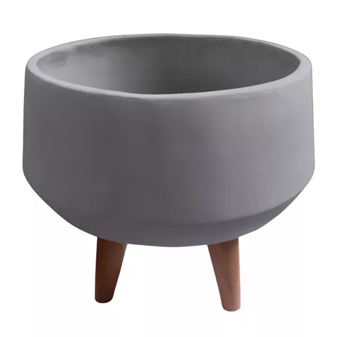INDOOR POT QUAN HM4680.03S FIBER CEMENT IN GREY--TEAK BASE Φ40x50Hcm