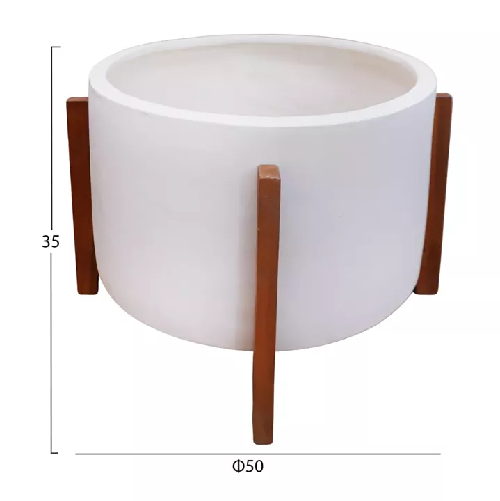 INDOOR POT HOFF HM4682.02L FIBER CEMENT IN WHITE COLOR--TEAK BASE Φ50x35Hcm