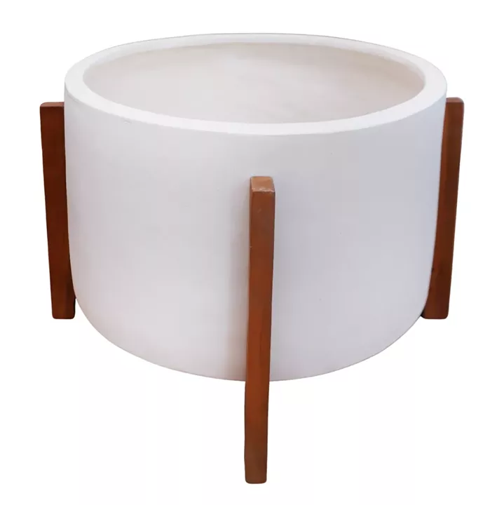 INDOOR POT HOFF HM4682.02L FIBER CEMENT IN WHITE COLOR--TEAK BASE Φ50x35Hcm