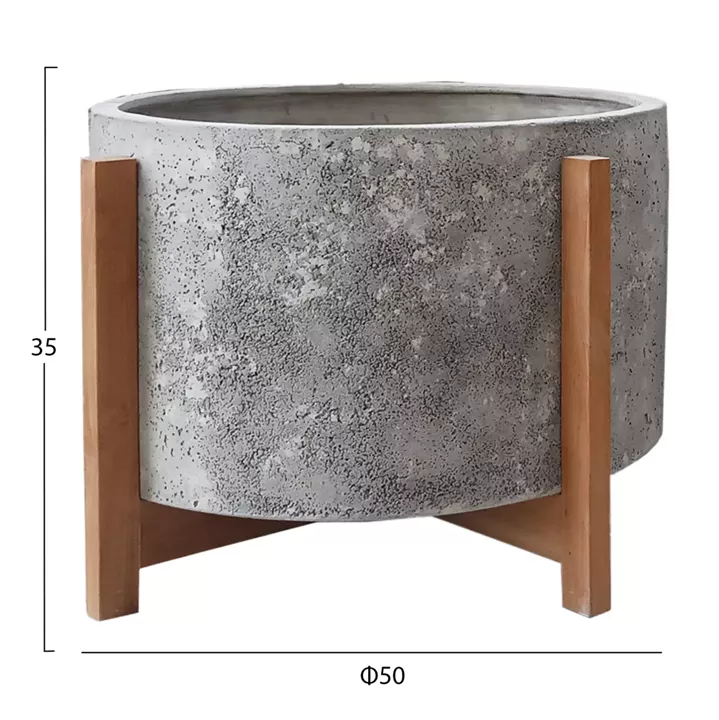 INDOOR POT HOFF HM4682.03L FIBER CEMENT IN GREY--TEAK BASE Φ50x35Hcm