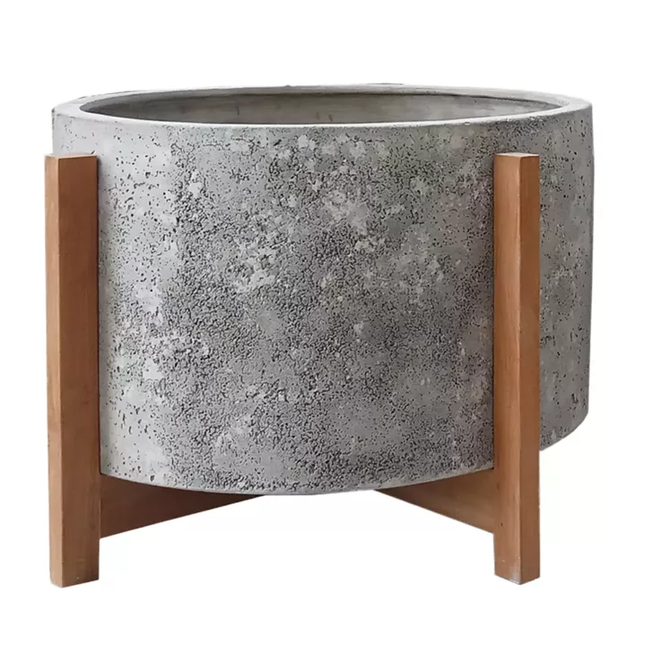 INDOOR POT HOFF HM4682.03L FIBER CEMENT IN GREY--TEAK BASE Φ50x35Hcm