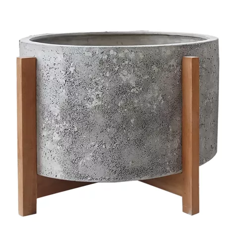 INDOOR POT HOFF HM4682.03L FIBER CEMENT IN GREY--TEAK BASE Φ50x35Hcm