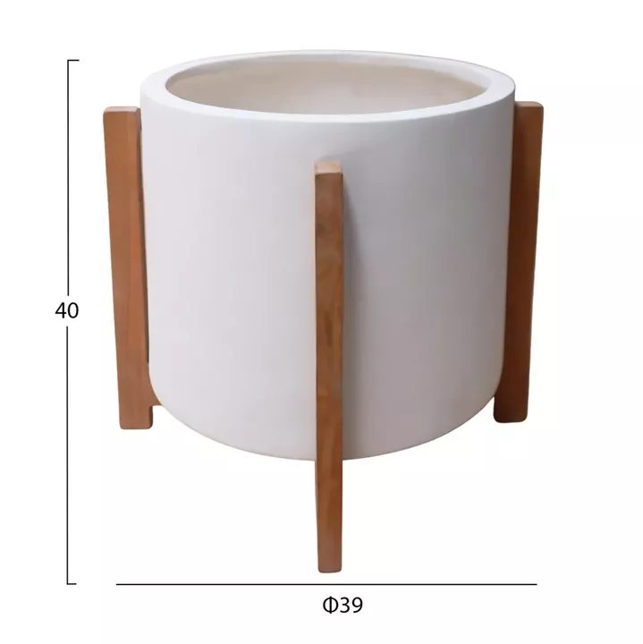 INDOOR POT HOFF HM4682.02M FIBER CEMENT IN WHITE--TEAK BASE Φ39x40Hcm