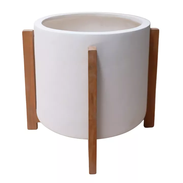 INDOOR POT HOFF HM4682.02M FIBER CEMENT IN WHITE--TEAK BASE Φ39x40Hcm