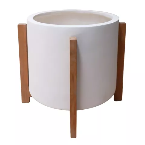 INDOOR POT HOFF HM4682.02M FIBER CEMENT IN WHITE--TEAK BASE Φ39x40Hcm