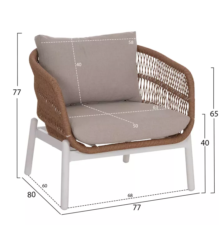 OUTDOOR LOUNGE SET 5PCS MEMFIS HM6470.03 ALUMINUM-ROPE-CERAMIC TOP--WHITE