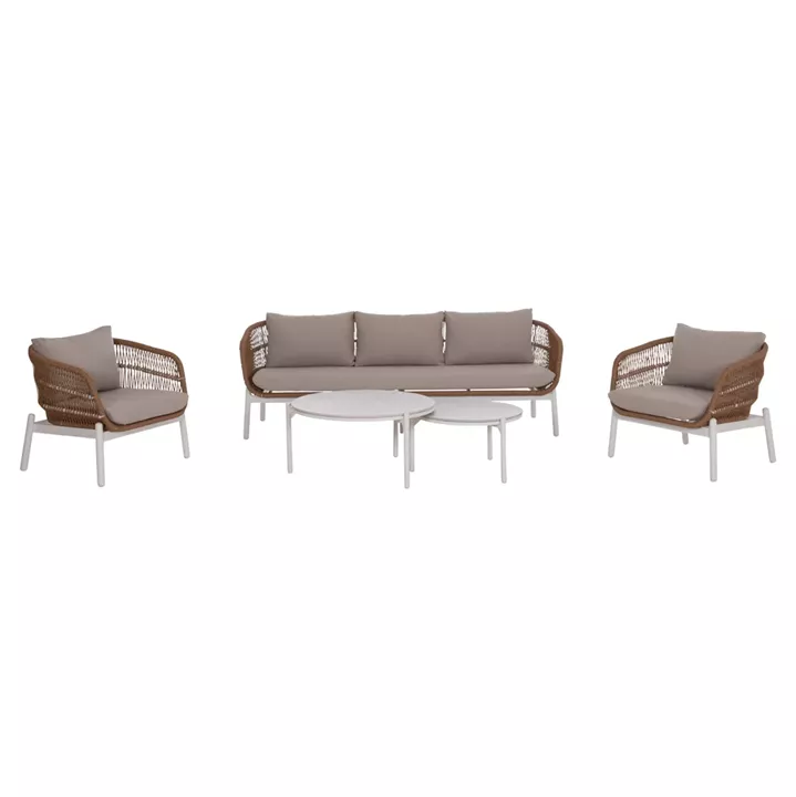 OUTDOOR LOUNGE SET 5PCS MEMFIS HM6470.03 ALUMINUM-ROPE-CERAMIC TOP--WHITE