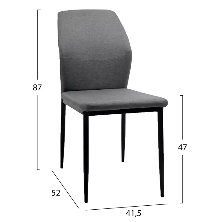 DINING CHAIR DIAZ HM18346.01 GREY FABRIC-METAL LEGS IN BLACK 41,5x52x87Hcm.