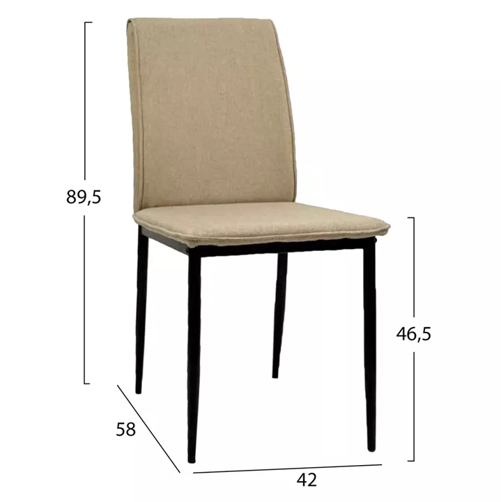 DINING CHAIR PERKY HM18347.04 BEIGE FABRIC-METAL LEGS IN BLACK 42x58x89.5Hcm.