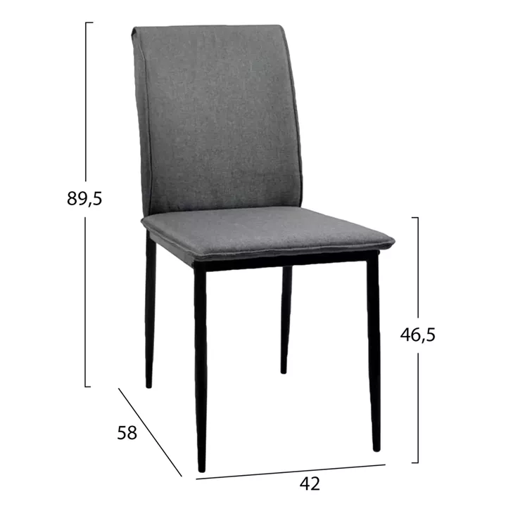 DINING CHAIR PERKY HM18347.01 GREY FABRIC-METAL LEGS IN BLACK 42x58x89.5H cm.