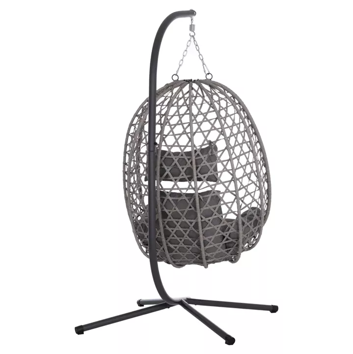 HANGING NEST NESTA HM6468.01 GREY METAL (STEEL) & P.E.RATTAN 100x100x190Hcm.