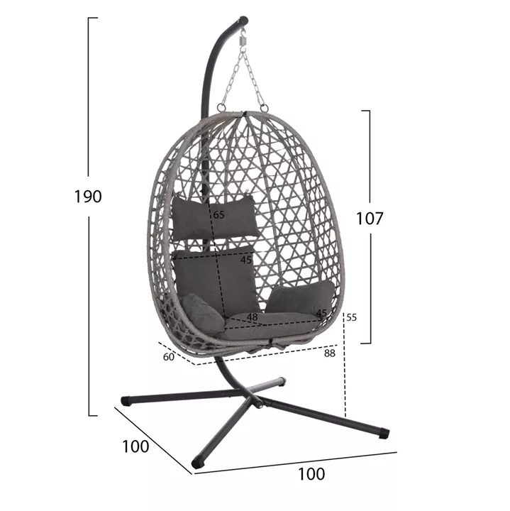 HANGING NEST NESTA HM6468.01 GREY METAL (STEEL) & P.E.RATTAN 100x100x190Hcm.