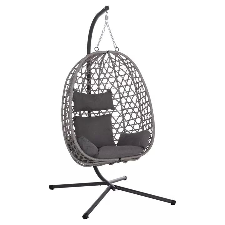 HANGING NEST NESTA HM6468.01 GREY METAL (STEEL) & P.E.RATTAN 100x100x190Hcm.