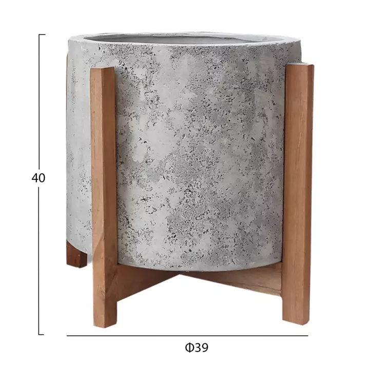 INDOOR POT HOFF HM4682.03M FIBER CEMENT IN GREY--TEAK BASE Φ39x40Hcm