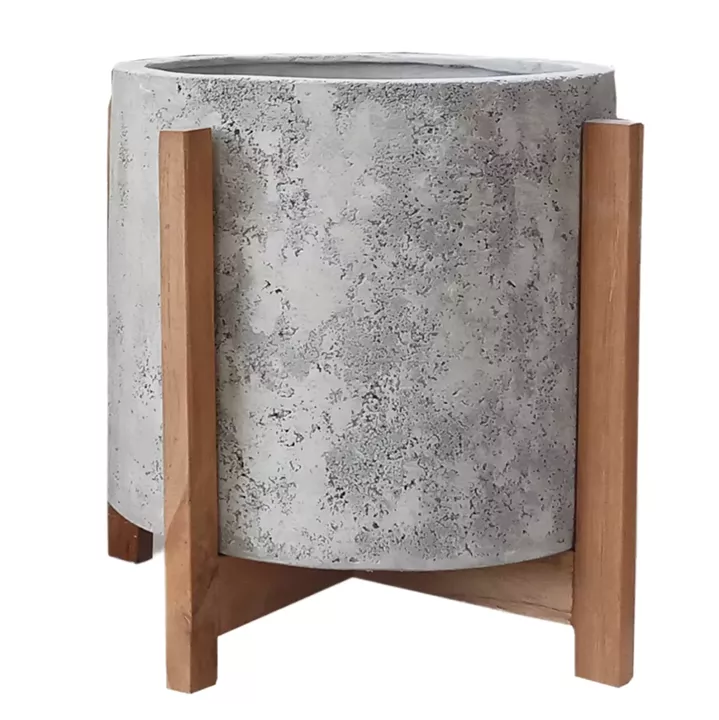 INDOOR POT HOFF HM4682.03M FIBER CEMENT IN GREY--TEAK BASE Φ39x40Hcm
