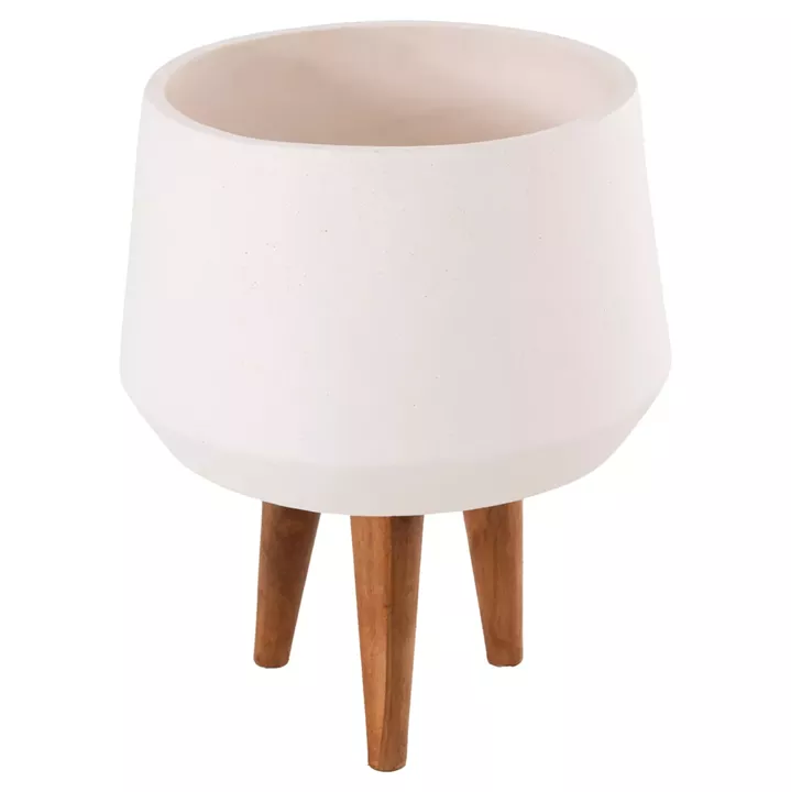 INDOOR POT QUAN HM4680.02M FIBER CEMENT IN WHITE--TEAK BASE Φ40x65Hcm