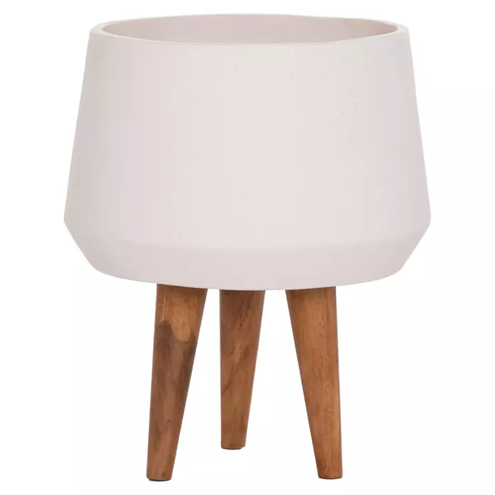 INDOOR POT QUAN HM4680.02M FIBER CEMENT IN WHITE--TEAK BASE Φ40x65Hcm