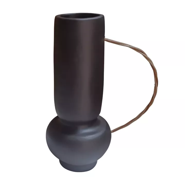 DECORATIVE VASE MIBO HM4688.01L TERRACOTTA IN BLACK--HANDLE NATURAL RATTAN 20.5x15.5x35Hcm