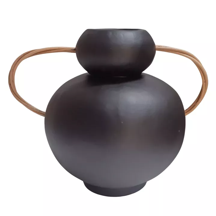 ΔΙΑΚΟΣΜΗΤΙΚΟ ΒΑΖΟ MIBO HM4688.01S ΤΕΡΑΚΟΤΑ ΜΑΥΡH--ΧΕΡΟΥΛΙΑ ΦΥΣΙΚΟ RATTAN 22.5x17x19Υεκ