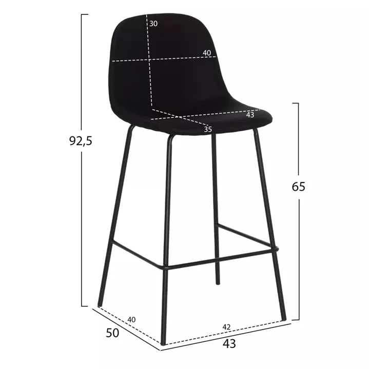 BAR STOOL VINCENT HM9298.24 MEDIUM HEIGHT-BLACK FABRIC-METAL LEGS 43x50x92.5Hcm.