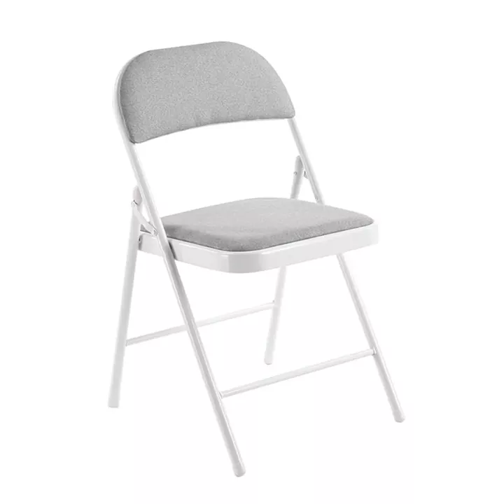BRENDA Καρέκλα Πτυσσόμενη, Μέταλλο Βαφή Άσπρο, Ύφασμα Γκρι