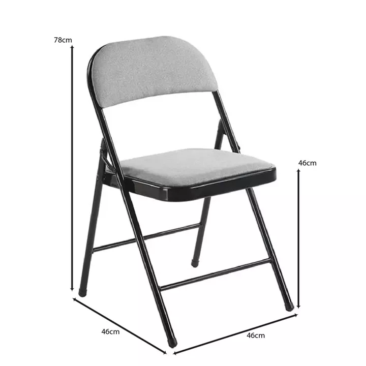 BRENDA Καρέκλα Πτυσσόμενη, Μέταλλο Βαφή Μαύρο, Ύφασμα Γκρι