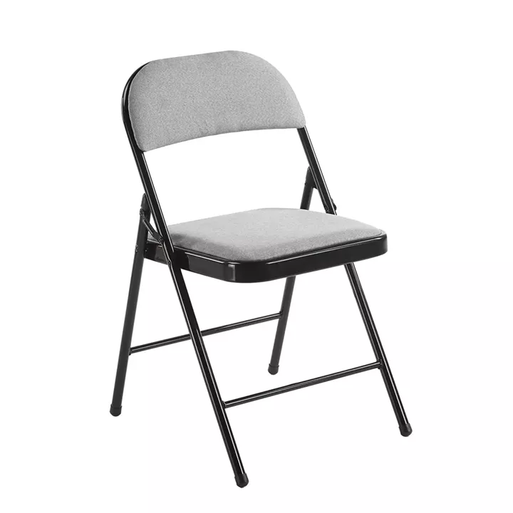 BRENDA Καρέκλα Πτυσσόμενη, Μέταλλο Βαφή Μαύρο, Ύφασμα Γκρι