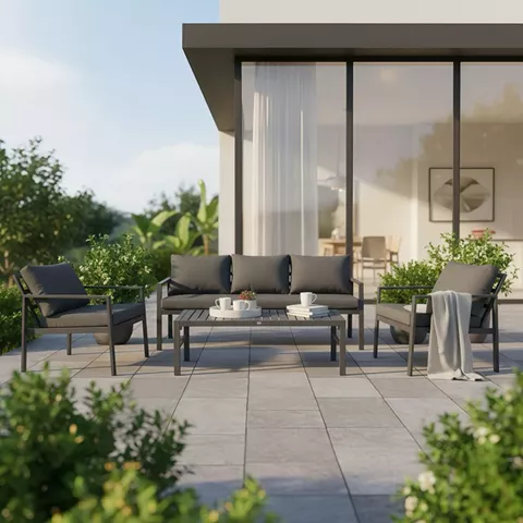 Σαλόνι Gardenly Ι pakoworld σετ 4τμχ αλουμίνιο σε ανθρακί απόχρωση με ανθρακί μαξιλάρια