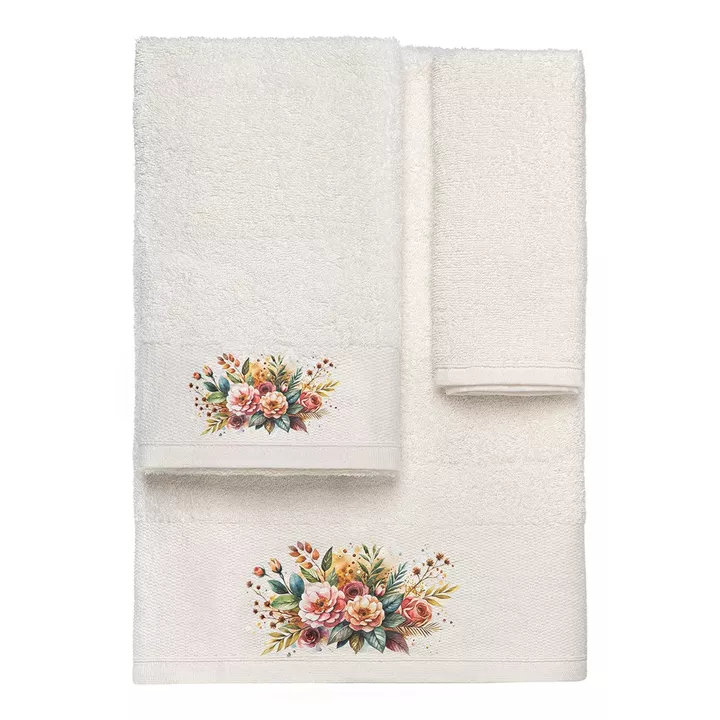Beauty Home Σετ πετσέτες 3τμχ με εκτύπωση Art 3551 (30x50+50x90+70x140) Εκρού