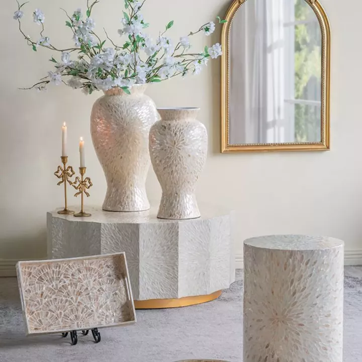 Artekko Ivory Εκρού Βάζο από Μπαμπού και Capiz (34x34x61)cm