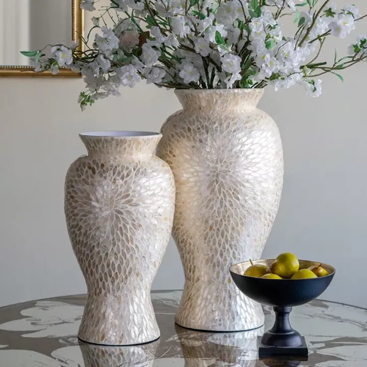 Artekko Ivory Εκρού Βάζο από Μπαμπού και Capiz (34x34x61)cm