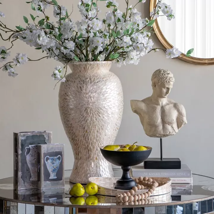 Artekko Ivory Εκρού Βάζο από Μπαμπού και Capiz (34x34x61)cm