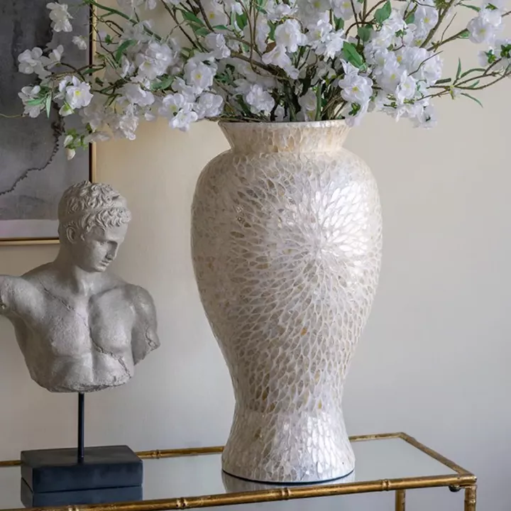 Artekko Ivory Εκρού Βάζο από Μπαμπού και Capiz (34x34x61)cm