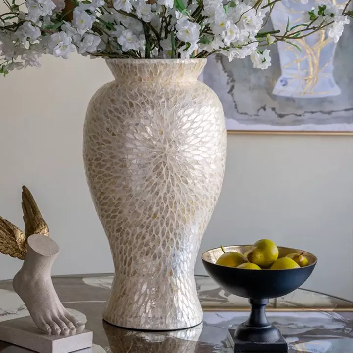 Artekko Ivory Εκρού Βάζο από Μπαμπού και Capiz (34x34x61)cm