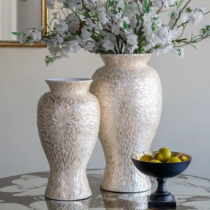 Artekko Ivory Εκρού Βάζο από Μπαμπού και Capiz (28x28x50)cm