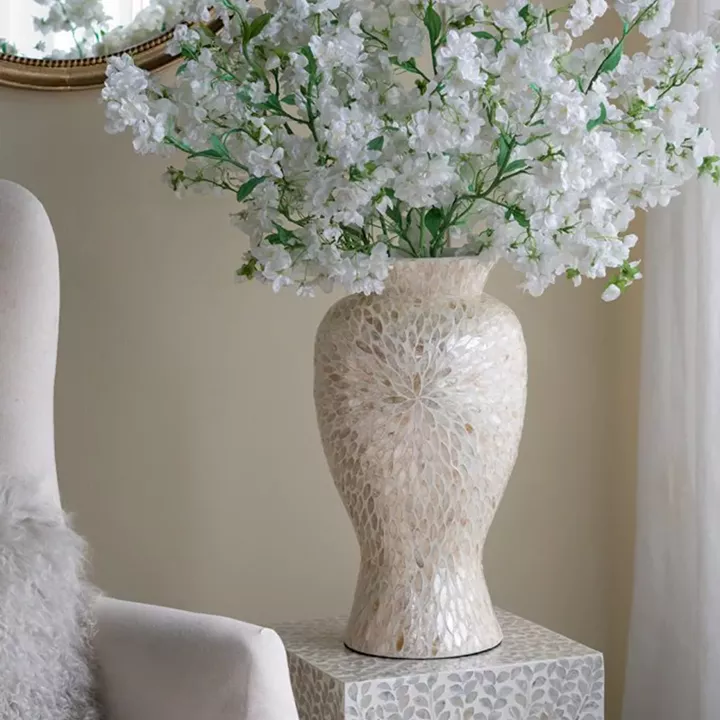 Artekko Ivory Εκρού Βάζο από Μπαμπού και Capiz (28x28x50)cm