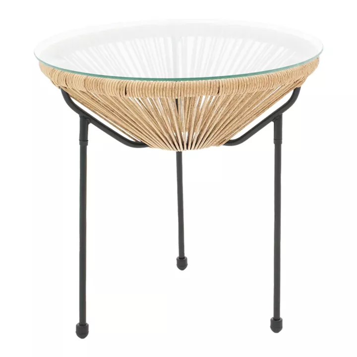 Τραπέζι Acapulco pakoworld μεταλλο σε μαύρη-pe rattan σε φυσική απόχρωση Φ50x52εκ