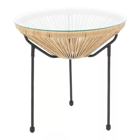 Τραπέζι Acapulco pakoworld μεταλλο σε μαύρη-pe rattan σε φυσική απόχρωση Φ50x52εκ