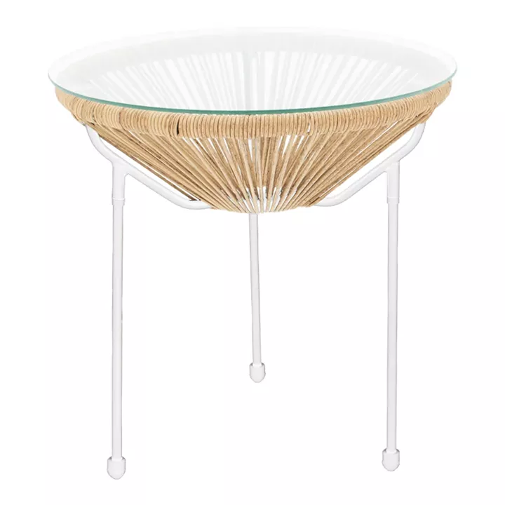 Τραπέζι Acapulco pakoworld μεταλλο σε λευκή-pe rattan σε φυσική απόχρωση Φ50x52εκ