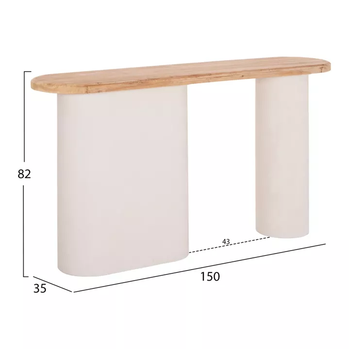 CONSOLE SANTORINI HM18338 FIR WOOD TABLETOP-MDF BASE IN OFF-WHITE 150x35x82Hcm.