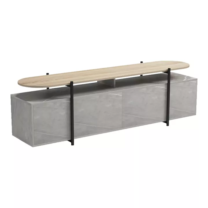 Έπιπλο τηλεόρασης Medousa pakoworld sonoma- γκρι μπεζ όψη μαρμάρου 160x35.5x50εκ