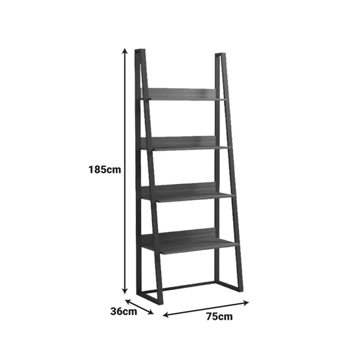 Alfa pakoworld walnut bookcase-shelf-black metal 75x36x185cm