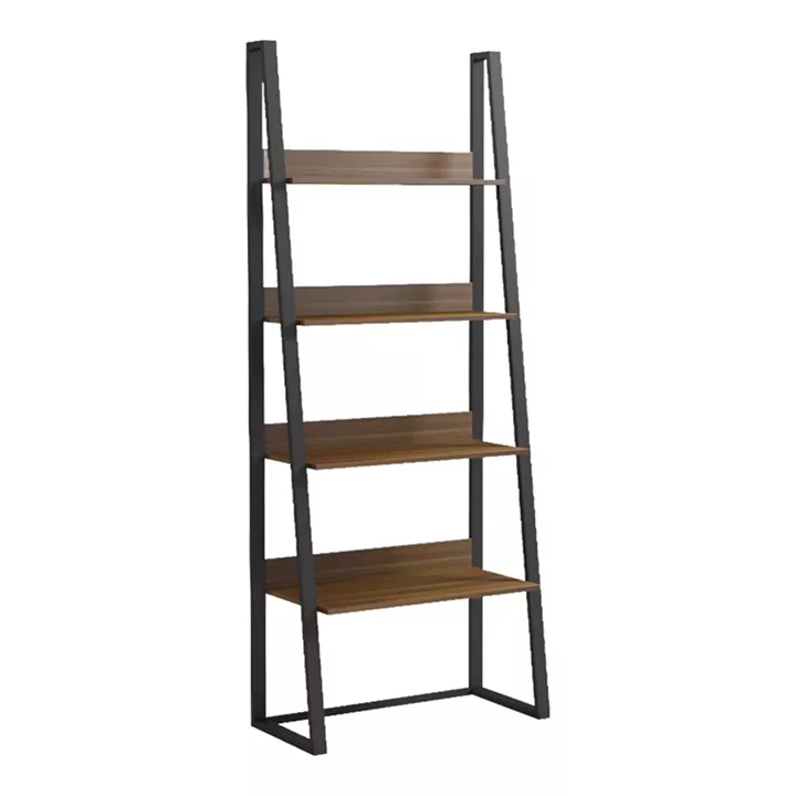 Alfa pakoworld walnut bookcase-shelf-black metal 75x36x185cm