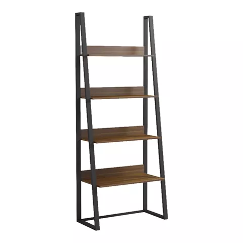 Βιβλιοθήκη-Ραφιέρα Alfa pakoworld καρυδι-μαύρο μέταλλο 75x36x185εκ