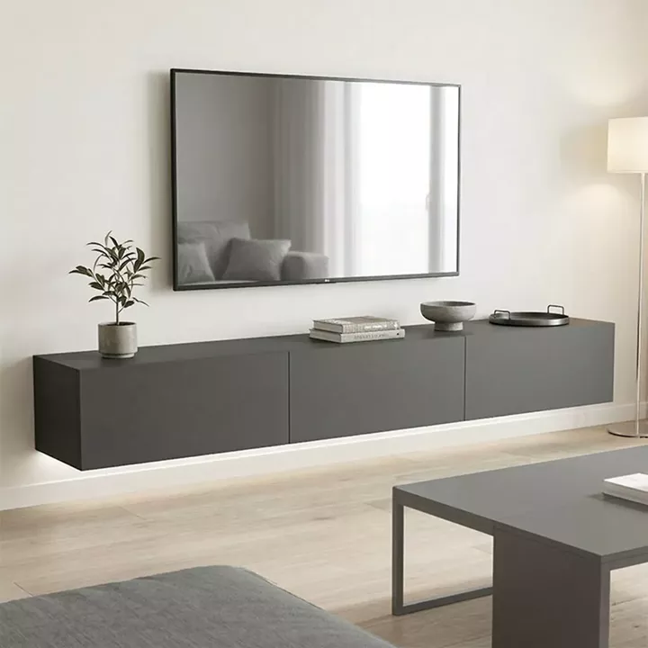 Έπιπλο τηλεόρασης επιτοίχιο με Led Rival pakoworld ανθρακί 210x35x30εκ