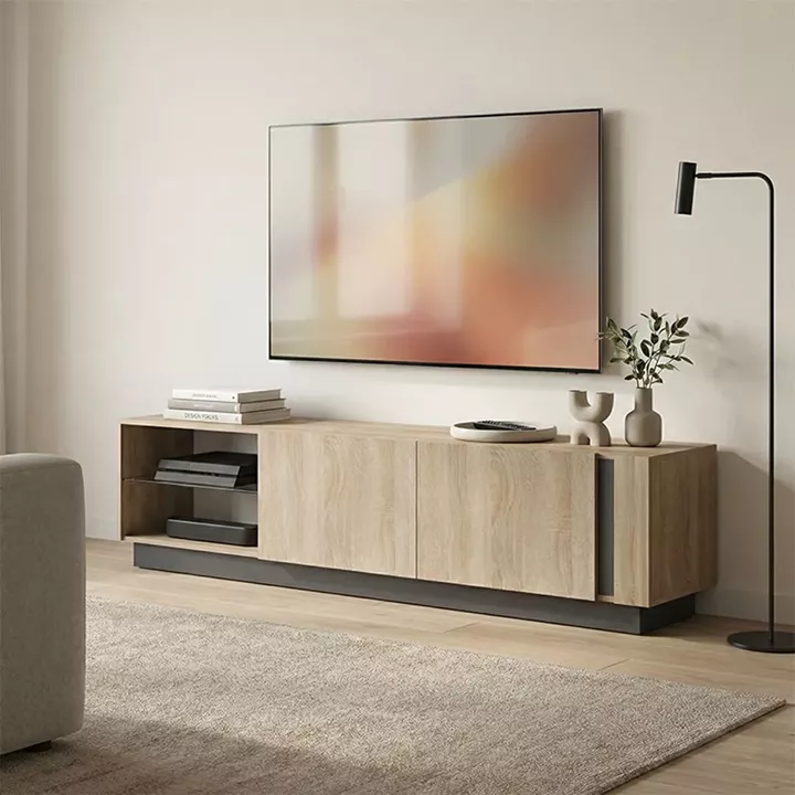 Έπιπλο τηλεόρασης με Led Vario pakoworld sonoma - ανθρακί 185.6x35x45εκ